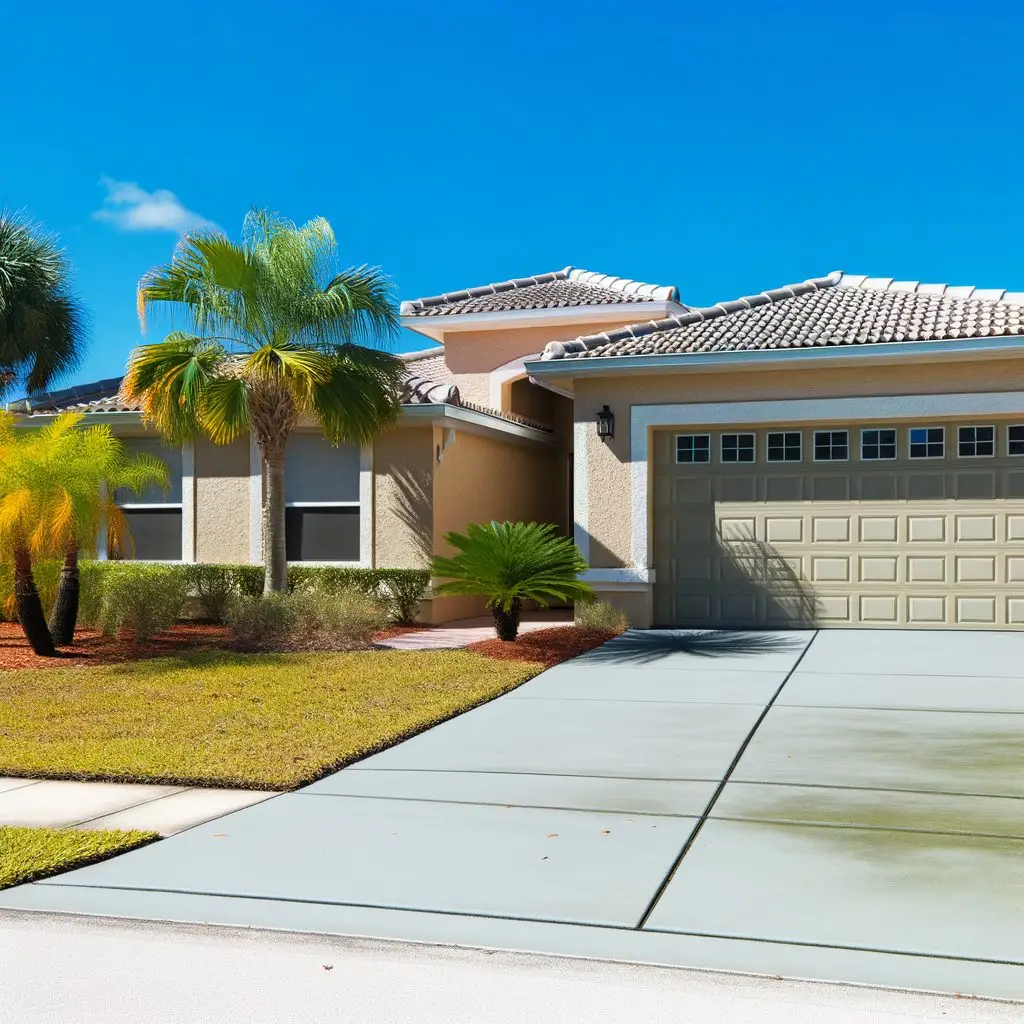 A Florida home with a modern, well-maintained garage door in a suburban setting with palm trees and sunshine.